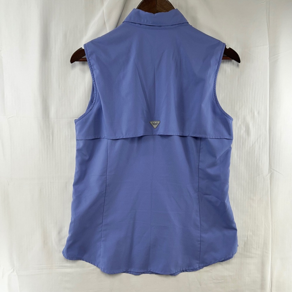 Columbia PFG Tamiami Shirt Womens Medium Blue Sleeveless Vented Snap Front - Picture 9 of 12